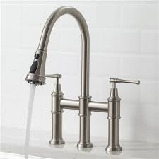 Kwc livello pull out spray kitchen faucets with high rise spout allow easy rinsing of large pots and pans. Kraus Allyn Transitional 2 Handle Bridge Kitchen Faucet Stainless Steel Kpf 3121sfs Rona