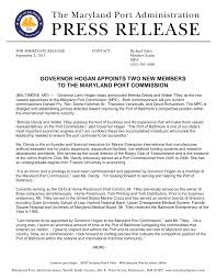 GOVERNOR HOGAN APPOINTS TWO NEW MEMBERS TO THE MARYLAND PORT COMMISSION