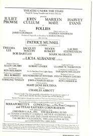 Follies Juliet Prowse John Cullum Marilyn Maye Harvey Evans Patrice Munsel Licia Albanese Performing Arts Magazine Hous Performance Art Patrice Theatre