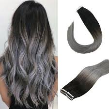 Place your order online now and get free shipped worldwide. Tape In Human Hair Extensions Balayage Natural Black Ombre To Blue Grey Real Human Hair Sunnyhair