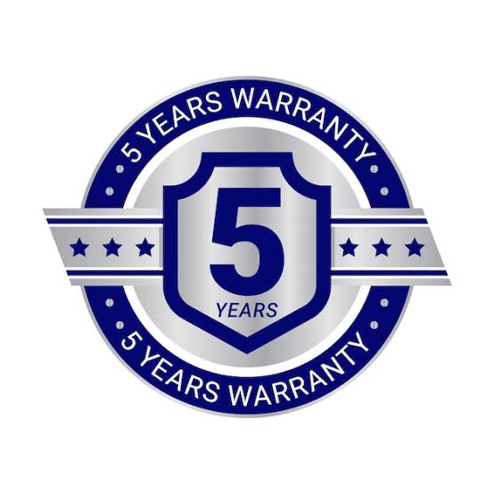 5 years warranty. label, sticker, seal, badge, icon, logo, sign. round minimalist vector label | Premium Vector