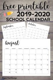 2019 2020 Printable School Calendar Paper Trail Design School Calendar School Planner Teaching