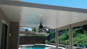 Vinyl patio covers are constructed from pvc plastic and available in prefabricated and custom order kits. Alumawood Patio Cover Insulated With Fan Mood Lights Vinyl Patio Covers Covered Patio Patio
