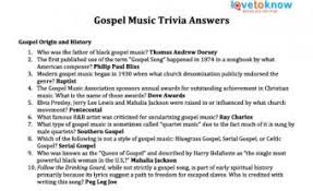 Out of all of the music made over the last 70 years, some songs were powerful enough to influence important political and cultural movements. Gospel Music Trivia Questions Lovetoknow