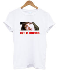 A magazine or book containing lurid subject matter and being charac Life Is Boring Mia Wallace Pulp Fiction T Shirt