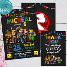 Editable Roblox Game Birthday Invitation Digital File Bursdag