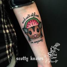 Sugar Glider With Watermelon Hat And Modest Mouse And We Ll All Float On Anyway Tattoo Inkorswimtattoo Tattoo Styles Modest Mouse Tattoos