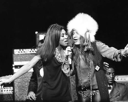 Janis Joplin and Tina Turner at Madison Square Garden November 27, 1969. Ike  and Tina were actually opening for The Rolling Stones that night when Tina  spotted Janis on the side of