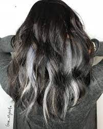 Silver Grey Hair Peekaboo Highlights Peekaboo Hair Dark Hair With Highlights Silver Grey Hair