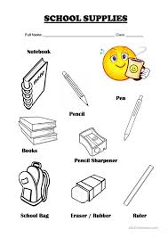 Vocabulary School Supplies English Esl Worksheets For Distance Learning And Physical Clas School Supplies School Worksheets School Supplies List Elementary