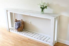 A diy console table plan will take you through each step of building a table that you can use in just about any room of your house, from your living room to your entryway. Diy Sofa Table Farmhouse Style The Crazy Craft Lady