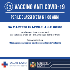 Questo hub prevede l'accesso da parte della popolazione, che può non tanto per l'attuale stato della sua salute, quanto per… Salute Lazio On Twitter Vaccino Anti Covid 19 Da Martedi 13 Aprile Alle 00 00 Partiranno Le Prenotazioni Per La Fascia D Eta 61 60 Anni Nati 1960 E 1961 Prenotazioni Su Https T Co Ce2lpamuj2 Tutte