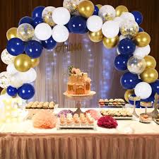 Blue, white, and gold graduation party desserts and dessert table ideas thank you, kelly, for letting me be a part of your special day and allowing me to coordinate this special dessert table for graduation party ideas: Amazon Com Diy Blue Balloon Garland Arch Kit 135pcs Party Decorations Balloon Set Navy Blue Golden Sequin Gold White Balloons For Baby Shower Wedding Birthday Graduation Anniversary Organic Party