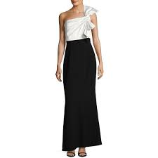 Vince Camuto Women S Bow Shoulder Gown 188 Liked On Polyvore Featuring Dresses Gowns Black White B White Ball Gowns White Evening Gowns Sleeveless Gown