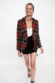 Image 6 De Veste En Tweed A Carreaux De Zara Tartan Fashion Outerwear Fashion Red Blazer Outfit