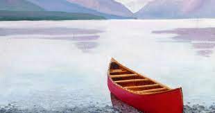 Red Canoe By Dillard Adams Canoe Mountain Artwork Water Painting