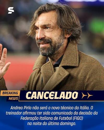 ELE N&Atilde;O VAI MAIS! ❌🇮🇹 Andrea Pirlo revelou que foi informado pela Federa&ccedil;&atilde;o Italiana de Futebol de que n&atilde;o ser&aacute; o novo t&eacute;cnico da sele&ccedil;&atilde;o italiana. O ex-campe&atilde;o do mundo era tratado