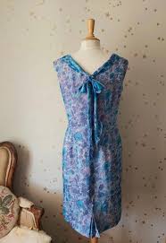 Col v longueur des manches: Vintage Annees 50 Robe Mousseline Fleurie Rose Bleu Blanc L Luckyfind