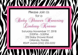 Zebra Print Baby Shower Invitation Pink Black White Jungle Safari Theme Custom Any Color Digit