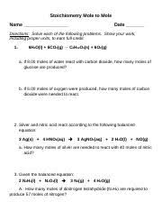 A balanced chemical equation is nothing more than a recipe for a chemical reaction. Mole Mole Stoichiometry Worksheet 1 Pdf Mole Mole Stoichiometry Worksheet 1 Given The Following Equation 2 K Cl2 2 Kcl How Many Moles Of Kcl Are Course Hero