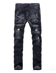 High Quality Mens Ripped Biker Jeans Hole Paint Black Slim Fit Motorcycle Jeans Men Vintage Distressed Denim J Ripped Jeans Men Mens Jeans Slim White Jeans Men