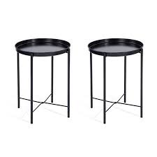 Cap Living 17 Inch Foldable Round Metal Tray End Table Side Table Set Of 2 Colors Available In Matte Black And Matte White Side Table End Tables Metal Trays
