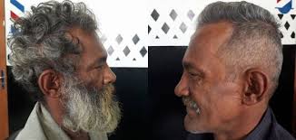 Barbeiro solidário corta cabelo e faz barba de mendigo