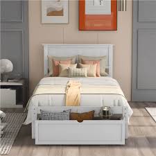 Concealed behind the outward facing storage drawers. Twin Size Wooden Bed Frame With Storage Drawer White
