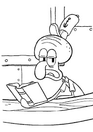 Squidward Reading A Book In Krusty Krab Coloring Page Color Luna Coloring Books Coloring Pages Cartoon Coloring Pages