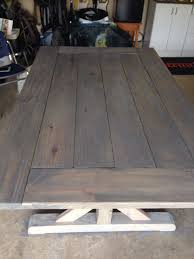 Handmade Farm House Table With Reclaimed Wood First Coat Of Grey Color Stain For A Rustic Vintage We Farmhouse Dining Room Dining Room Decor Dining Room Table