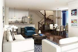 An open concept living room, dining room, and kitchen blurs the lines between each area. The Open Concept Kitchen Dining Room And Living Room Highlight The Exceptional Finishing Touches At Dwell City Menkes Dwell City Towns Etobicoke Open