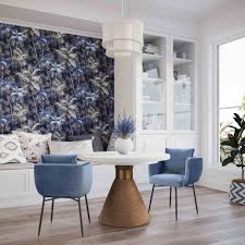 White eclectic living room with blue velvet sofa. Alto Cascadia Blue Velvet Dining Chair Tov Furniture