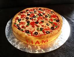 I greased bottom with vegetable oil and used parchment paper. Pizza Cake Pizza Cake Pizza Birthday Cake Cake Boss Recipes