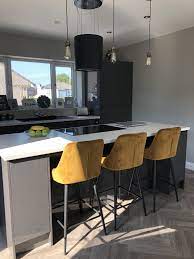 Dark Grey Gloss Kitchen Mustard Barstools Kitchen Bar Table Dark Grey Kitchen Grey Kitchen Chair