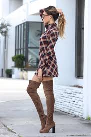 Love The Short Dress With The Tall Boots And The Fun Plaid For Fall Popular Fall Outfits Winter Fashion Outfits Fashion
