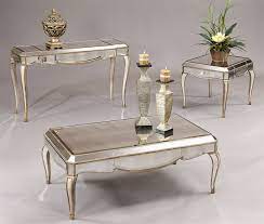 Choose from tables in styles including rectangular, oval, and round with optional extra shelving or wood or metal accents. 3 Pc Mirrored Table Set W Gold Silver Tone Accents Collette Rectangle Cocktail Table Rectangular Coffee Table Coffee Table Setting