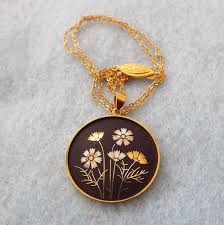 Black And Gold Jewelry From Spain Amita Damascene Pendant Necklace Beautiful Vintage Jewelry Necklace Jewelry