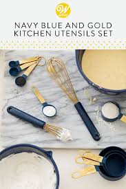 Navy Blue And Gold Kitchen Utensils Mix And Measure Set 10 Piece In 2020 Gold Kitchen Utensils Kitchen Utensils Gold Kitchen
