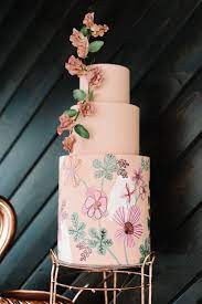 Hand Painted Mid Century Modern Floral Cake With Sugar Sweet Peas Image Copyright Blue Rose Photogr Painted Wedding Cake Gold Wedding Cake Floral Wedding Cake