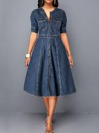 Material Polyester Silhouette Expansion Dress Length Mid Calf Sleeve Length Half Sleeve Nec Blue Shirt Dress Women S Fashion Dresses Fashion Dresses Online