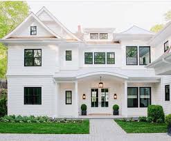 Black And White House Exterior Paint White House White Trim Black Windows Black Roof Wood Porch Ceiling And Floor Like So Though Admitte House Exterior Modern Farmhouse Exterior House Styles