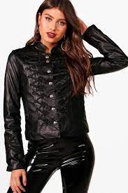 Boohoo Harriet Military Style Leather Look Jacket Leather Look Jackets Military Fashion Military Inspired Fashion