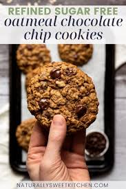 Combine the oats, flour, cinnamon, baking powder and salt in a large bowl. Oatmeal Chocolate Chip Cookies Refined Sugar Free