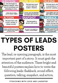 Types Of Leads Posters 6th Grade Writing Framed Words Common Core Math Fractions