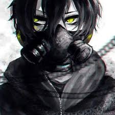 Anime Boy With Black Hair Green Eyes And Gas Mask Black Haired Anime Boy Anime Gas Mask Dark Anime