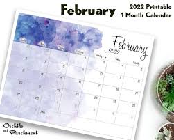 Simple, convenient, enjoy our printable calendars. February 2022 Calendar Watercolour Splash Blue Orchids And Parchment
