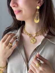 Buy Tribal Boho Chic Earrings Green Stone Gold Statement Earrings Ancient  Greek Earrings Birthday Gift for Her, Bijoux Ethniques, PITHÓ Online in  India