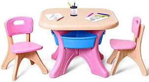 Amazon Com Costzon Kids Table And 2 Chair Set Children Activity Art Table Set W Detachable Storage Bins Strong Bea Art Table Kids Table And Chairs Kid Table