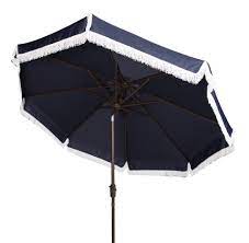 Safavieh pat8001f outdoor collection ortega white uv resistant 9 ft auto tilt crank umbrella. Safavieh Milan 9 Market Crank Fringe Tilt Patio Umbrella Navy White Walmart Com Walmart Com