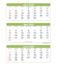 Printable Calendar April May June 2020 3 Months Per Page Free Printable 2020 Calendar Templates Calendar Template Printable Calendar Calendar